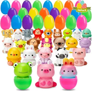 Pack Prefilled Easter Eggs with Animals Squishy Animal Toys for Easter Egg Hunt$ stout Easter Basket Stuffers Fillers$ Easter Party Favors$ Easter Classroom Prize Supplies 24 