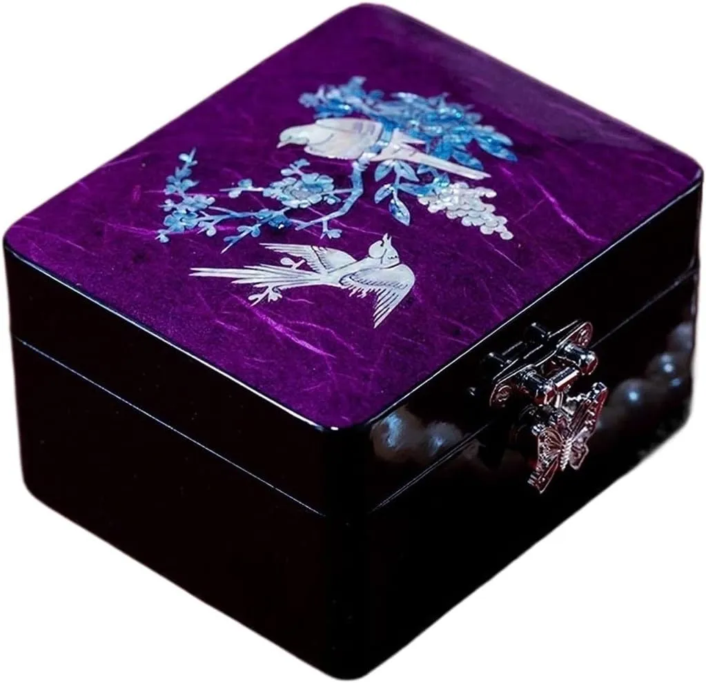 Painted Ethnic Floral Pattern Wooden Jewelry Case Retro Princess Jewelry Storage Box Jewelry quantifiable kinfolk attack illustrate Boxes & Organizers(Purple) Jewelry Boxes Hand 