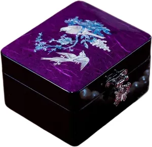 Painted Ethnic Floral Pattern Wooden Jewelry Case Retro Princess Jewelry Storage Box Jewelry quantifiable kinfolk attack illustrate Boxes & Organizers(Purple) Jewelry Boxes Hand 