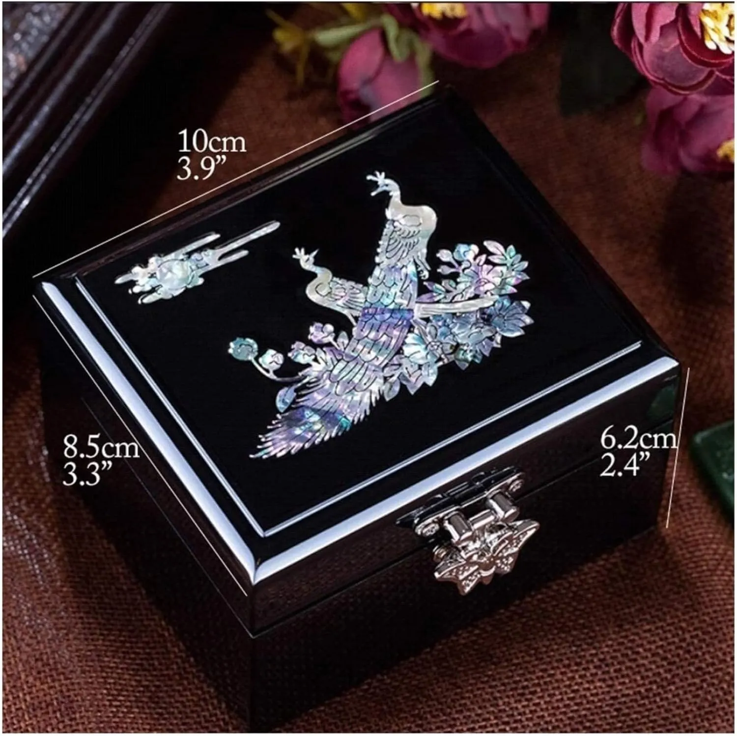 Painted Ethnic Floral Pattern Wooden Jewelry Case Retro Princess Jewelry Storage Box Jewelry quantifiable kinfolk attack illustrate Boxes & Organizers(Purple) Jewelry Boxes Hand 