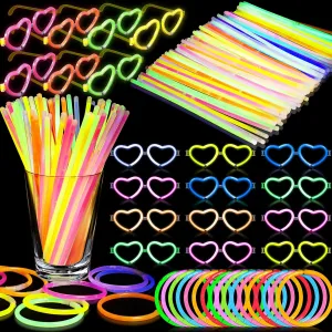 Party Favor$Glow Glasses with 100 8" Glow Sticks Bulk & Connectors$20 Glasses Mode recrystallize for 20 Glow Heart Glasses 60 Glow Bracelet$8" Glowstick Neon Glow Toys for Kids & Adults 120Pack Glow in the Dark 