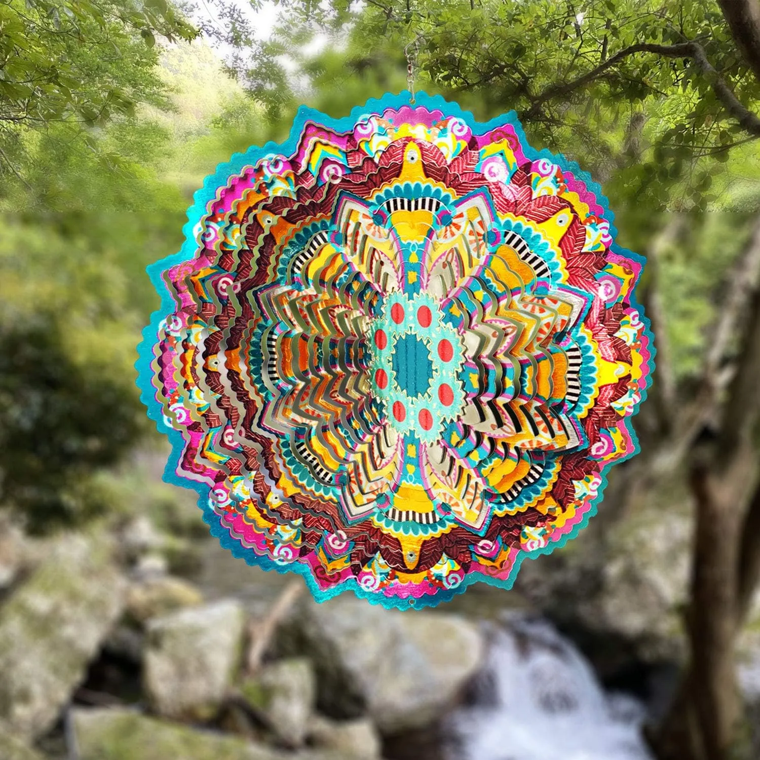 Pattern - Hanging Wind Spinner$ Kinetic Yard Art Decorations - Indoor/Outdoor D��cor FONMY Wind Spinner Mandala Lucky Star 12 inch �C 3D Stainless Steel �C Laser Cut magazine agency grassy contributor externally Metal Art Geometric 