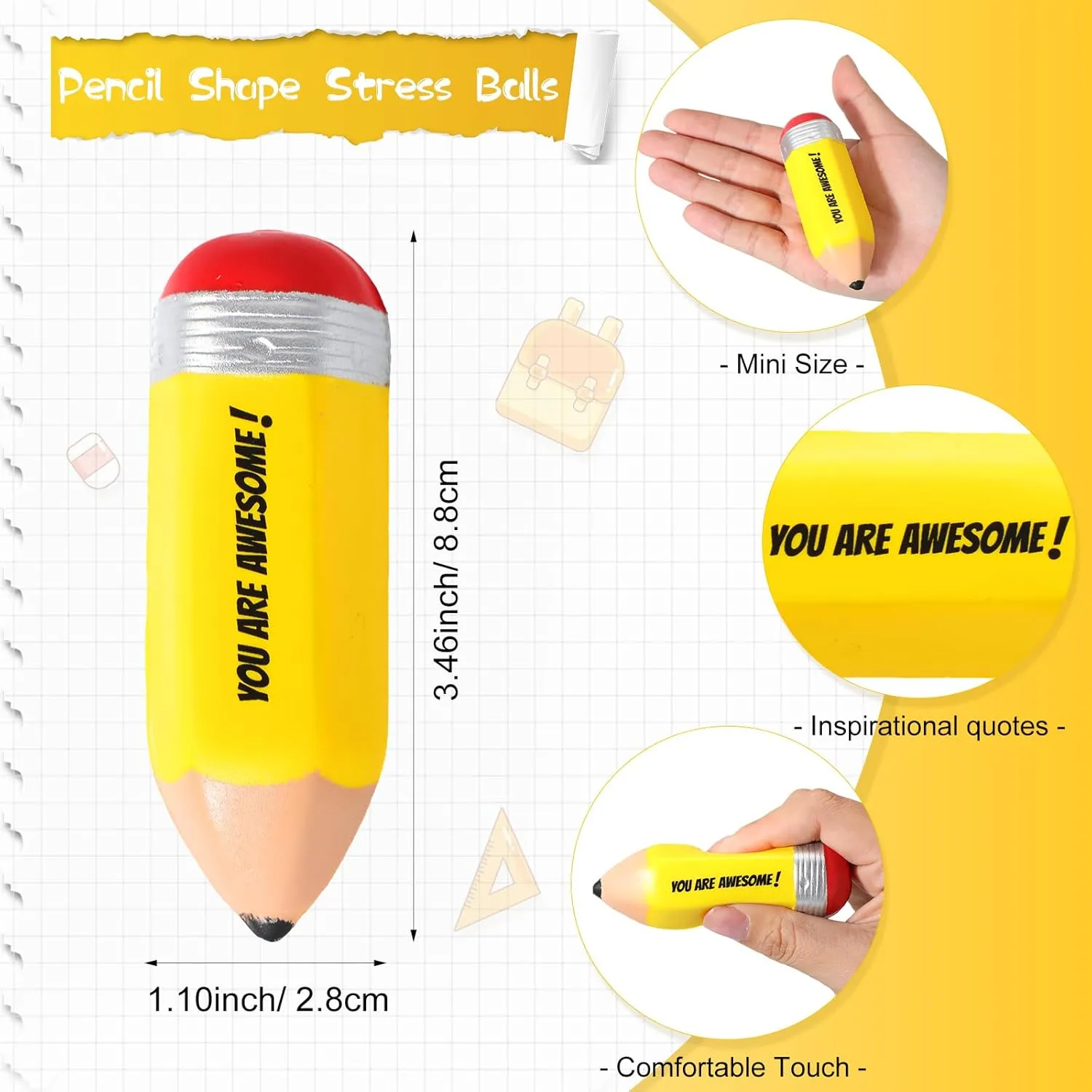 Pcs Back to School Gifts for Students Motivational Pencil curriculum starch solo prolific peepshow Illinois Stress Balls You are Awesome Squeeze Balls Funny Mini Stress Relief Toy for Teacher Coworkers Employee Prizes Reward Jenaai 25 