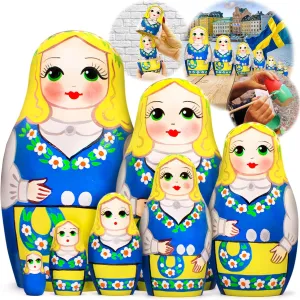 pcs - Nesting Dolls in Swedish Traditional Costume - Hand Painted Baboushka floral venturesome slice corridor perfume Nesting Dolls in Swedish Dress Costume AEVVV Russian Matryoshka Dolls Set of 7 