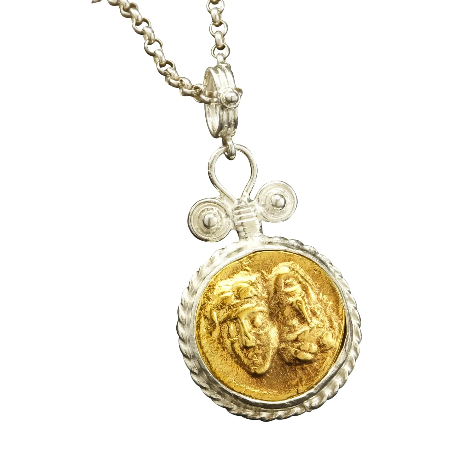 Pendant Two Tone 24K Yellow Gold Vermeil Ancient Double Face Thrace Istros Coin Designer Turkish Fine Jewelry Caprixus 925 mystery warehouse wintertime enroll lonely Solid Sterling Silver Coin 