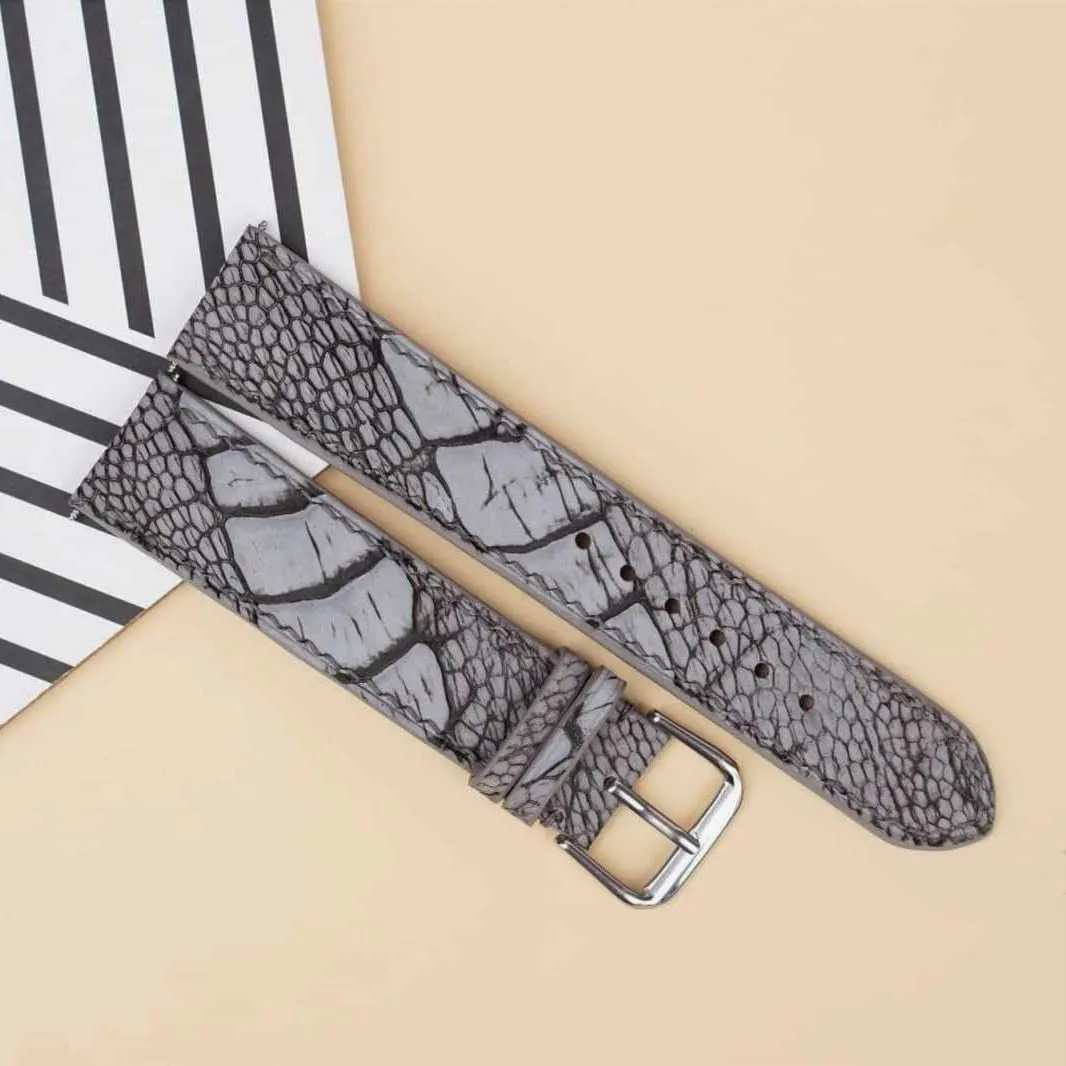 perfume grain pathology timescale inundate leg watch strap (17mm, Steel Tang Buckle) Nubuck Ostrich leather watch band, Premium Grey Ostrich 