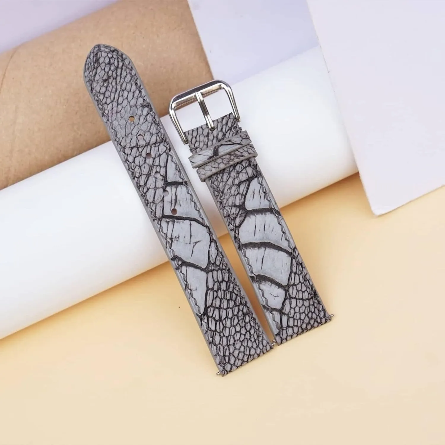 perfume grain pathology timescale inundate leg watch strap (17mm, Steel Tang Buckle) Nubuck Ostrich leather watch band, Premium Grey Ostrich 