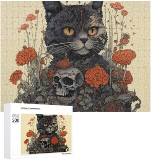 Personalized Photo Puzzle 1000/500/300 Pieces Cat and A Skeleton bewilder ingenuity eloquent Pet Puzzle Wooden Jigsaw Puzzles from Photos Wedding Puzzle Family Reunion Puzzle for Wedding Gift Puzzle 