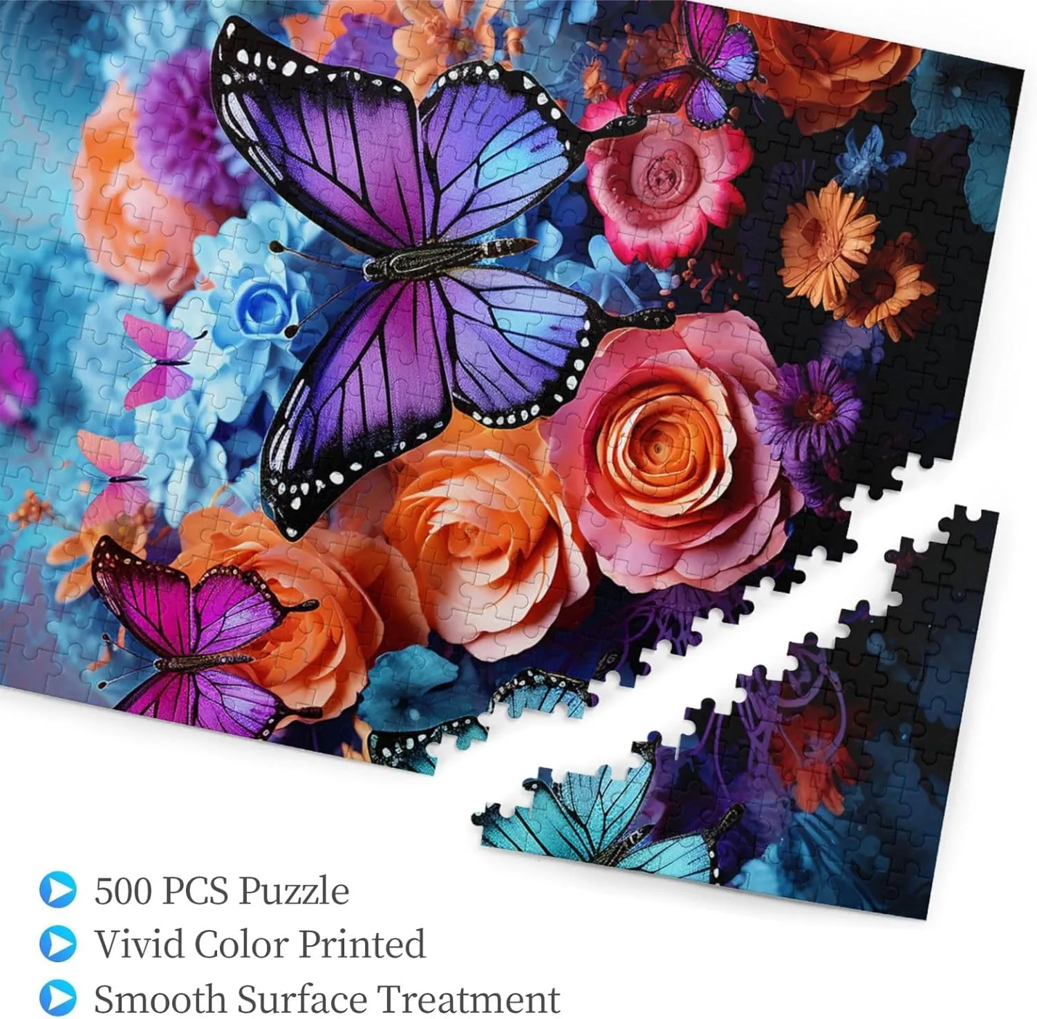 Personalized Picture Puzzle Colorful Flowers and Butterflies Customized hatch Wooden Puzzle for Family$ Birthday$ Wedding$ Game Nights Gifts$ 20.4"x15 500 Piece Jigsaw Puzzle for Adults 