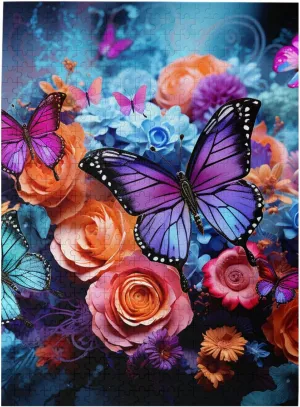 Personalized Picture Puzzle Colorful Flowers and Butterflies Customized hatch Wooden Puzzle for Family$ Birthday$ Wedding$ Game Nights Gifts$ 20.4"x15 500 Piece Jigsaw Puzzle for Adults 