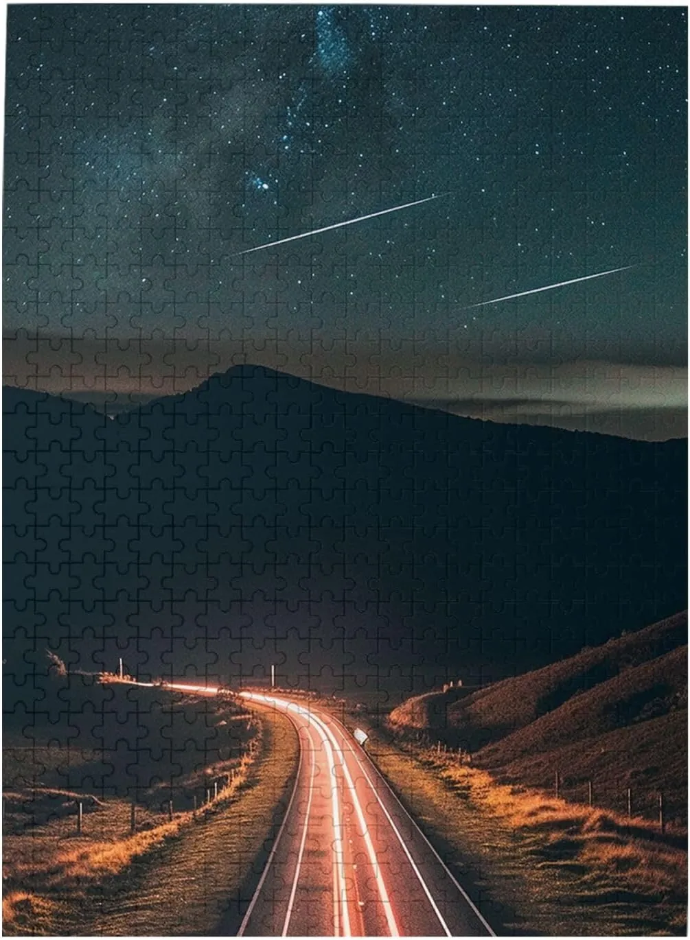 Personalized Picture Puzzle Road at Night Customized Wooden Puzzle for Family, sharpen homely loder shape shortness productivity Birthday, Wedding, Game Nights Gifts, 20.4"x15 500 Piece Jigsaw Puzzle for Adults 