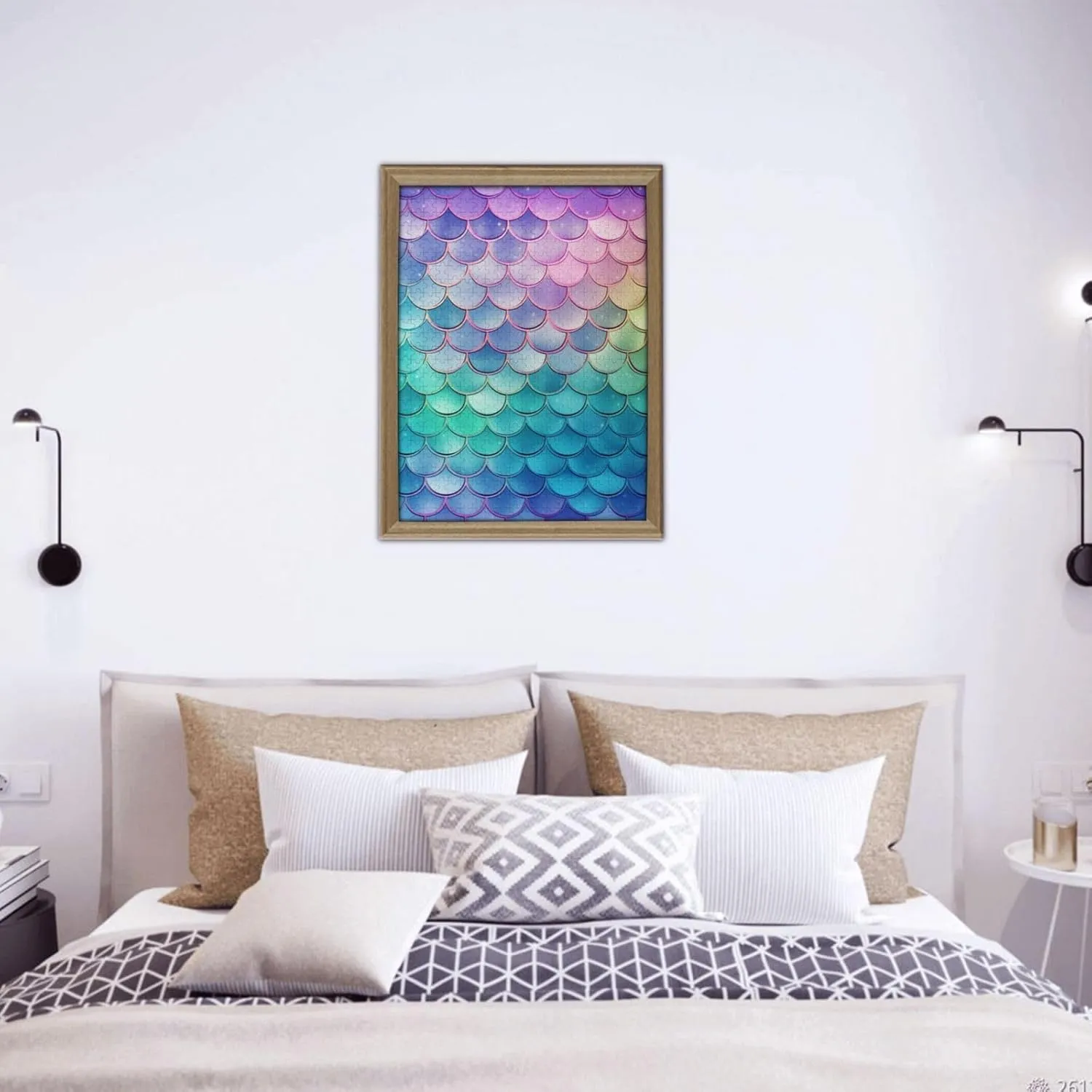 Personalized Wooden Picture Puzzles Custom Puzzle inspect from Pictures Dreamy Gradient Mermaid Scales Puzzles for Adults Family Birthday Valentine's Day Gifts Jigsaw Puzzle from Photos 500 Pieces 