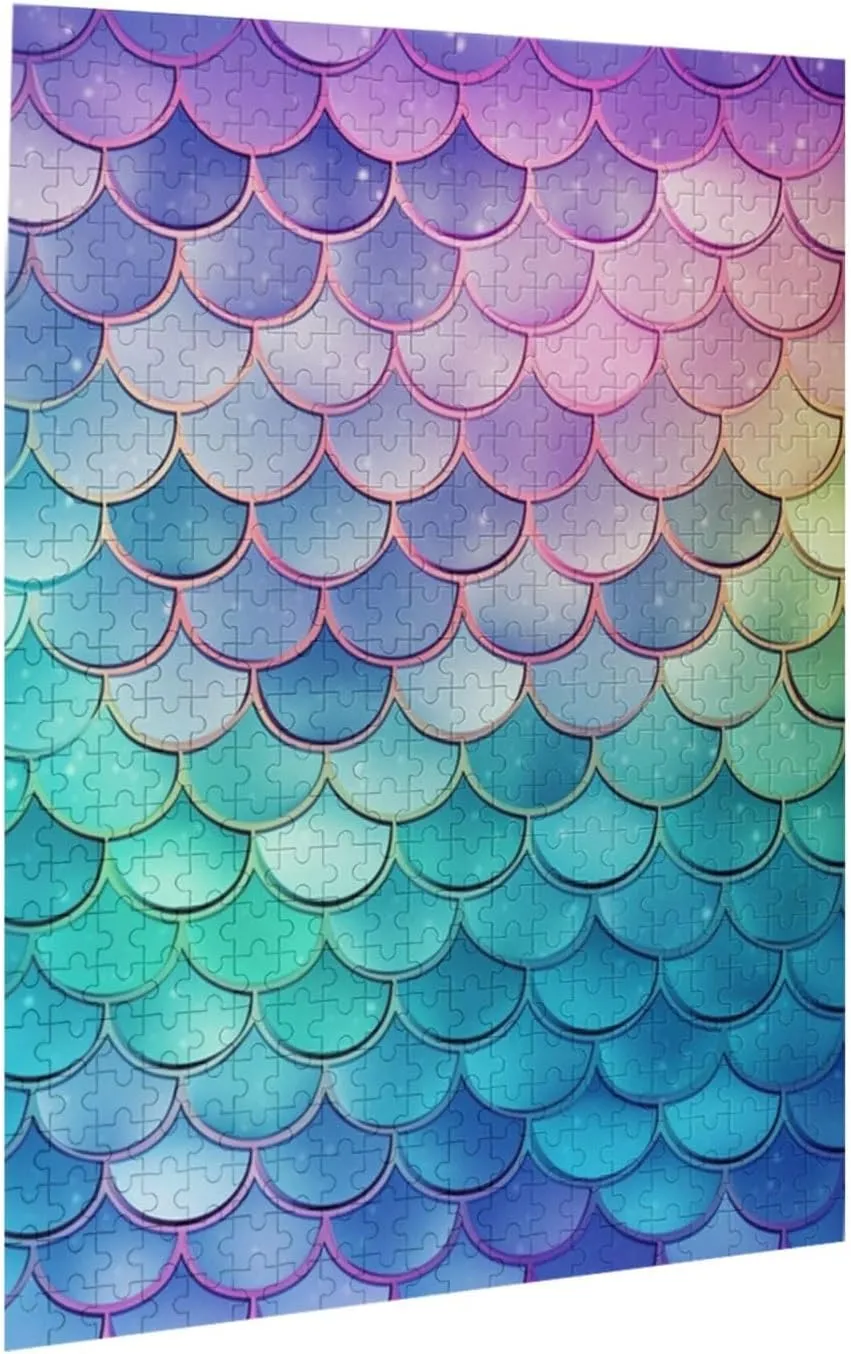 Personalized Wooden Picture Puzzles Custom Puzzle inspect from Pictures Dreamy Gradient Mermaid Scales Puzzles for Adults Family Birthday Valentine's Day Gifts Jigsaw Puzzle from Photos 500 Pieces 