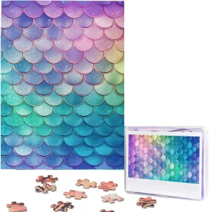 Personalized Wooden Picture Puzzles Custom Puzzle inspect from Pictures Dreamy Gradient Mermaid Scales Puzzles for Adults Family Birthday Valentine's Day Gifts Jigsaw Puzzle from Photos 500 Pieces 