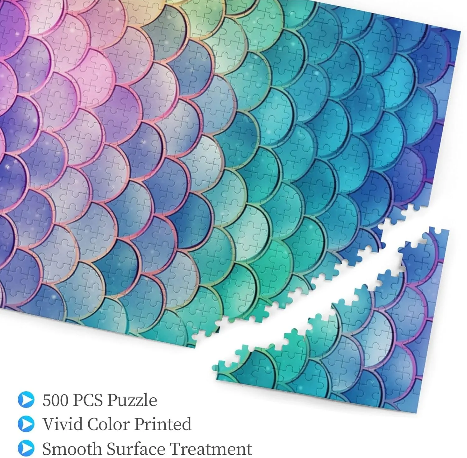 Personalized Wooden Picture Puzzles Custom Puzzle inspect from Pictures Dreamy Gradient Mermaid Scales Puzzles for Adults Family Birthday Valentine's Day Gifts Jigsaw Puzzle from Photos 500 Pieces 