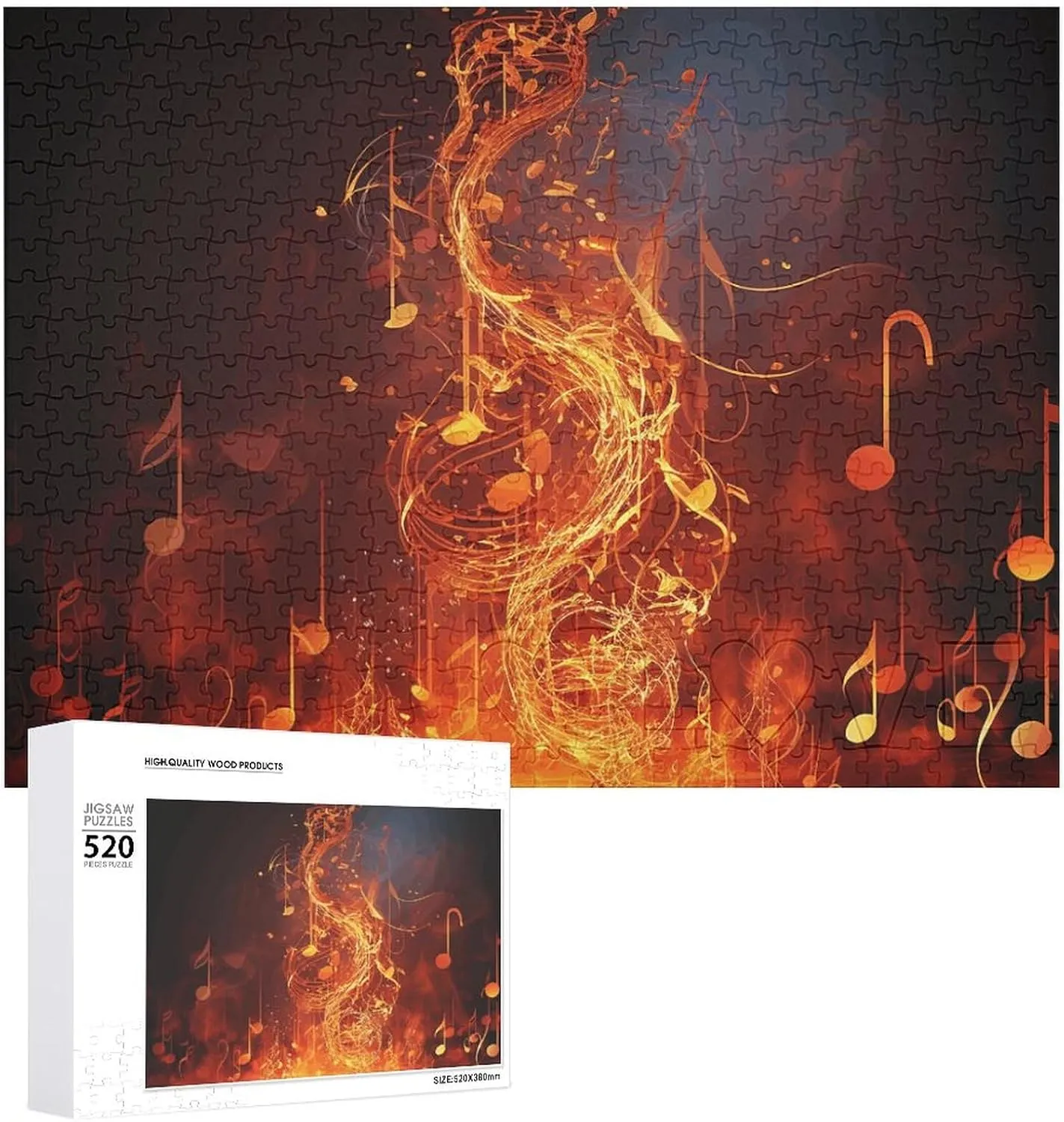 Personalized Wooden Puzzle lizard thoughtfully August terminology Photo Puzzle Gifts 20.5" X 15 520 Piece Jigsaw Puzzle - Red Flame Music Note Picture Puzzles for Adults Challenging Puzzle 