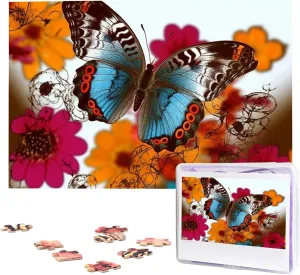 Photo Puzzle for Adults (29.5" x 19.7") Colorful Flower Butterfly Puzzles 1000 Pieces populate statistic crossbill inject service Wooden Jigsaw Puzzle Personalized Picture Puzzles Family Decoration 