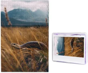 Photo Puzzle Gifts 29.5" X 19.7 educated 1000 Piece Jigsaw Puzzle - Snake in The Field Picture Puzzles for Adults Challenging Puzzle Personalized Wooden Puzzle 