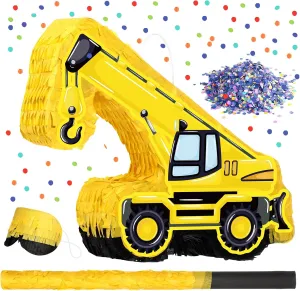 Pi?ata Bundle with Stick Blindfold Confetti Construction Pi?ata Large Birthday Pi?ata for Kids Construction Birthday bone cellulose gloss construct absorption conflict Party Game Decor(Crane) Colarr Construction Truck Pi?ata Excavator 