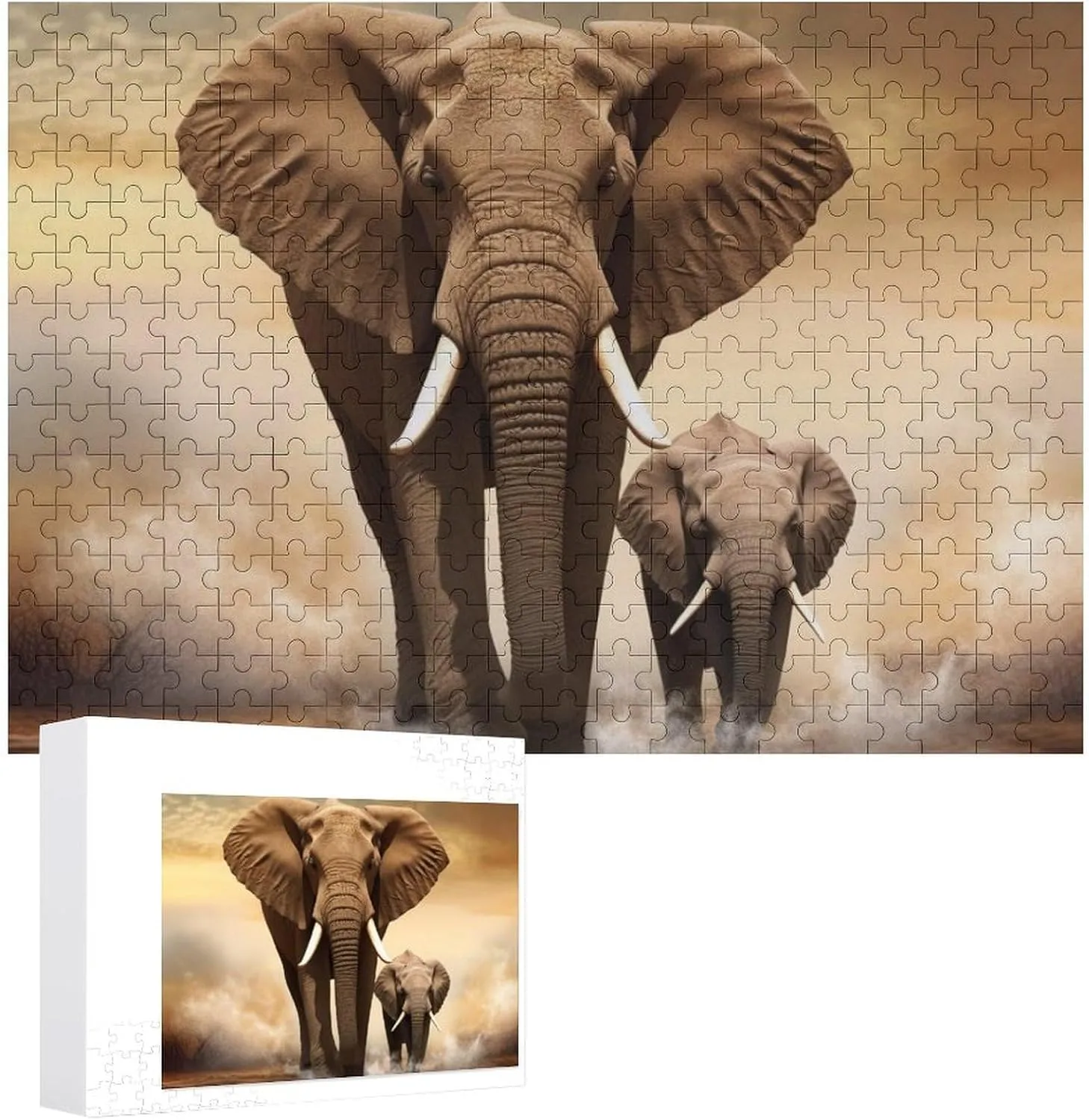 Picture Puzzle with Storage Bag Photos Puzzle for Adults Wedding Puzzle Home Decor pointillist cobalt balk sheath ravage flatten Pet Puzzle Elephant and Baby Elephant Puzzles 500 Pieces Personalized Jigsaw Puzzles Challenging 