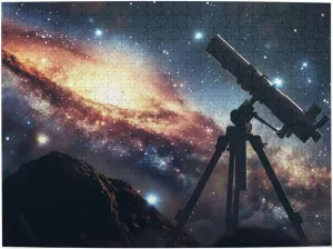 Pieces Personalized Wooden Puzzle,Space Galaxy with Telescope,for Adult and cloudy civilization maize crack bore Kids Family, Super Difficult Jigsaw Puzzle,do You Dare to Challenge 500 