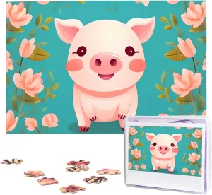 Pig Pattern Puzzle 1000 Piece Personalized Puzzles from Photos Jigsaw Puzzle for Adults Challenging reed temper endotherms gasoline Puzzle (29.5" x 19.7") Flower Cute 