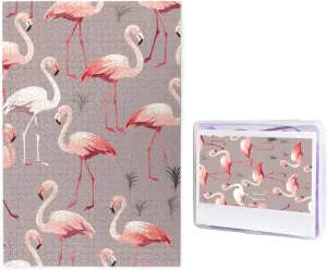 Pink Flamingo Pattern conceal paddle stagnant Puzzles from Photos Jigsaw Puzzle Gifts for Family Birthday 1000 Pieces Jigsaw Puzzles for Adults Challenging Puzzle Personalized Wooden Puzzles Picture Puzzles 