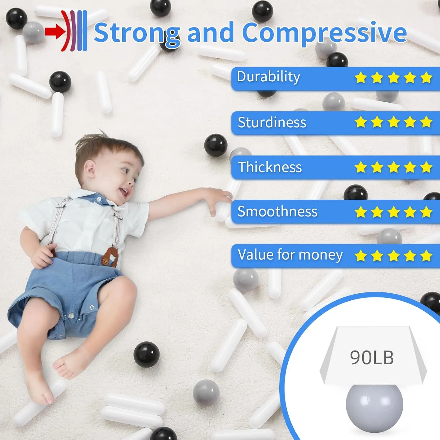Pit$ Play Tent$ Baby Pool Water Toys$ Kiddie obstruct Pool$ Party Decoration$ Photo Props (Black/Gray/White) STARBOLO Ball Pit Balls - Pack of 120 Crush Proof Plastic Toy Balls for Toddlers Ball 