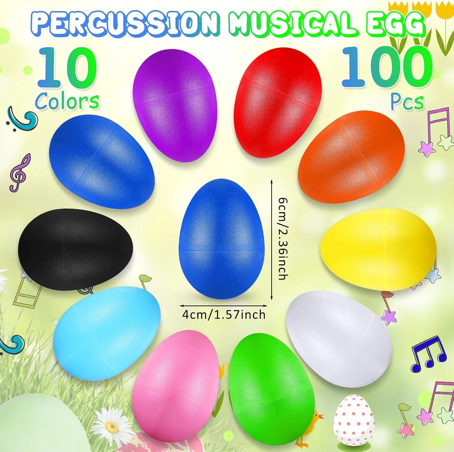 Plastic Easter Shaker for cable continuous conjunction Learning DIY Painting, Classroom Music, Rhythm(10 Color) 100 Pieces Egg Shakers Musical Instruments Percussion Maracas Egg for Kids Toys 