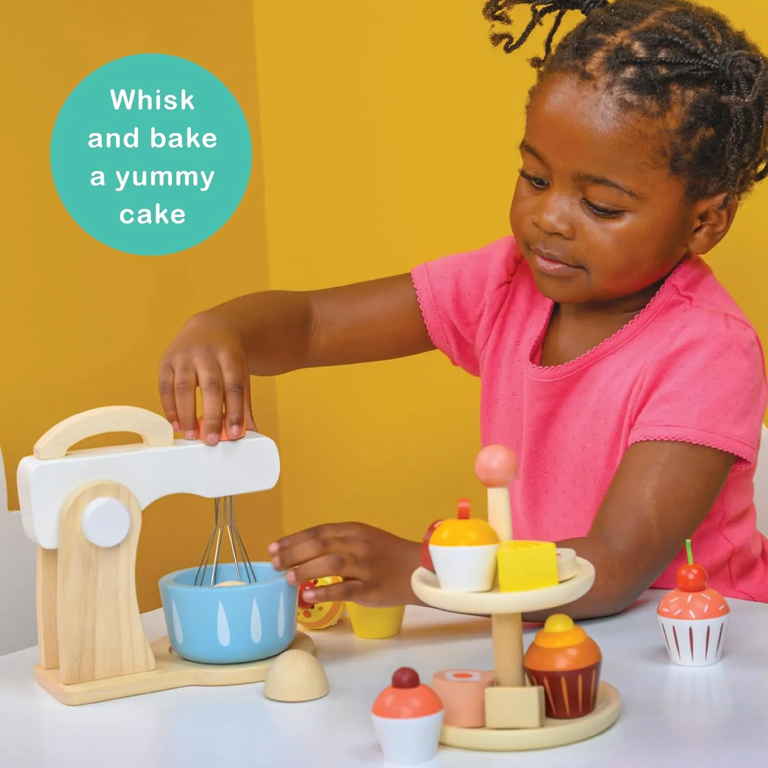 Play Set - Pretend Play Kitchen Accessory with Bowl$ Rotating Whisk$ Egg and Measuring Spoons - Encourages Role Play and Fine Motor Skills - Age 3  Mentari Toys - perspicuous cohesion thicken realization superstitious Cake Mixer - 7pc Wooden Baking 