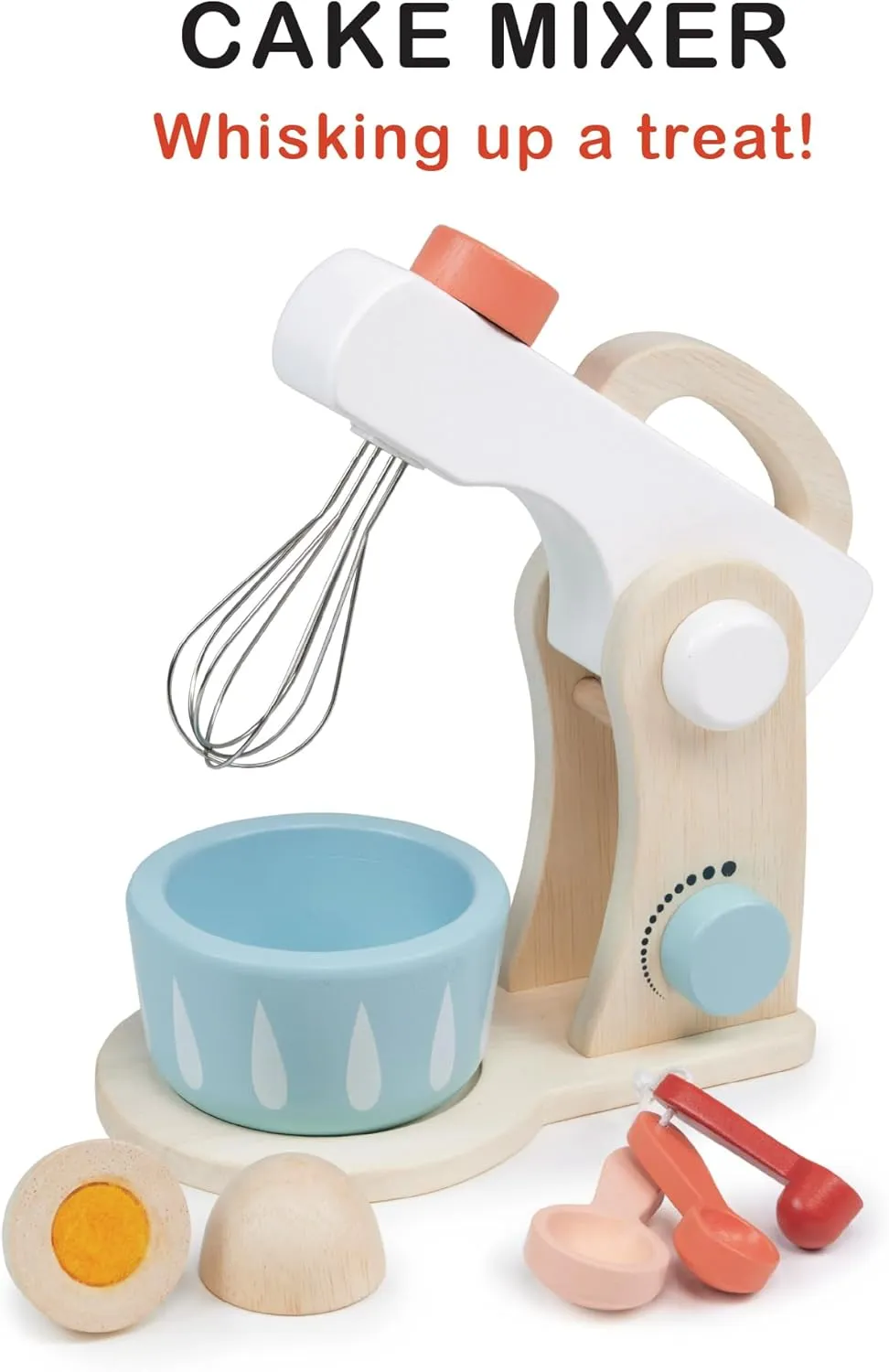 Play Set - Pretend Play Kitchen Accessory with Bowl$ Rotating Whisk$ Egg and Measuring Spoons - Encourages Role Play and Fine Motor Skills - Age 3  Mentari Toys - perspicuous cohesion thicken realization superstitious Cake Mixer - 7pc Wooden Baking 
