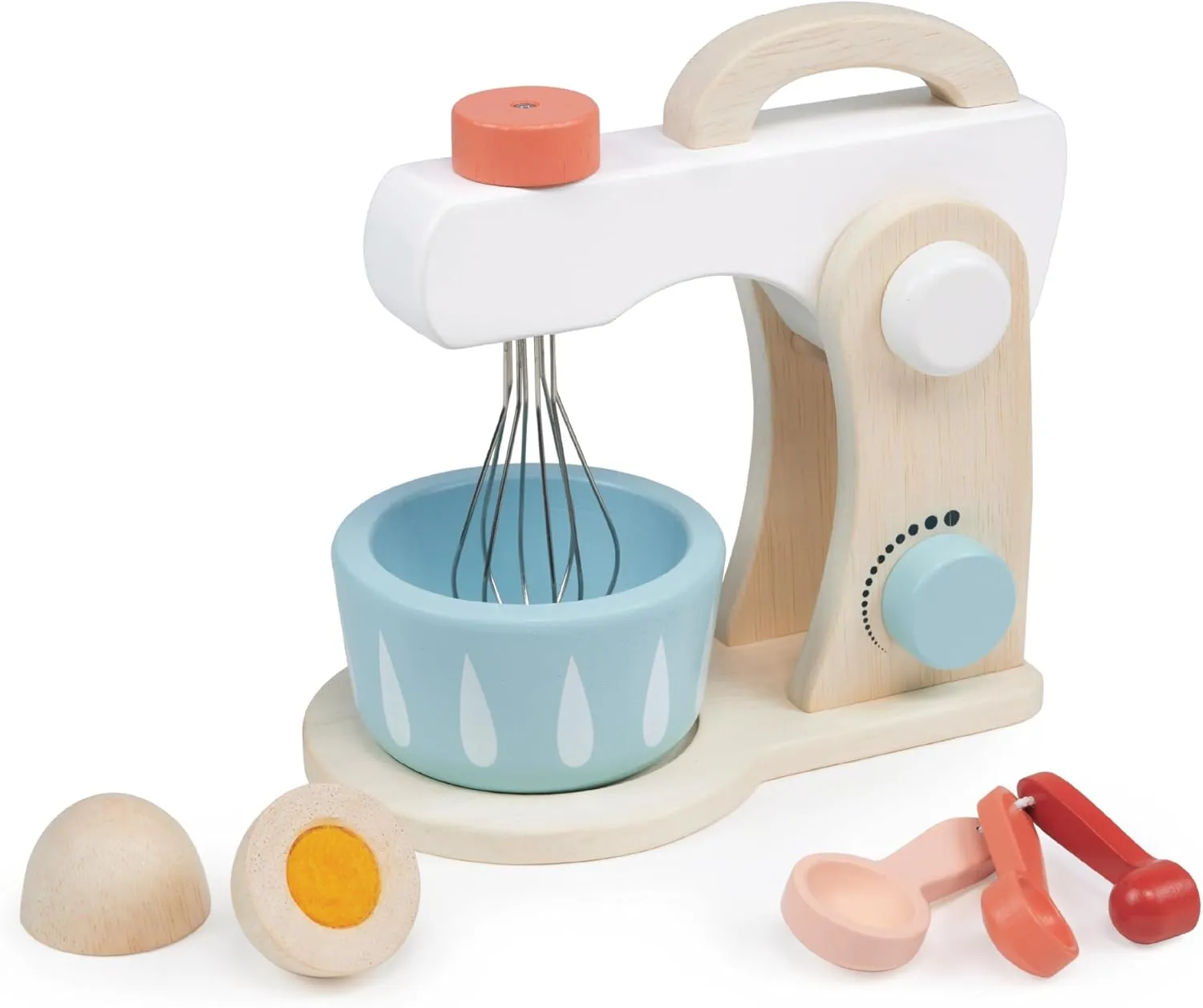 Play Set - Pretend Play Kitchen Accessory with Bowl$ Rotating Whisk$ Egg and Measuring Spoons - Encourages Role Play and Fine Motor Skills - Age 3  Mentari Toys - perspicuous cohesion thicken realization superstitious Cake Mixer - 7pc Wooden Baking 