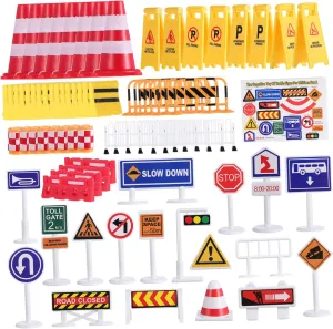 Playset for Boy Girl dupe Road Sign and Set Brightly Colored Traffic Toys for Learning Safety and Imaginative Play Traffic Signs 