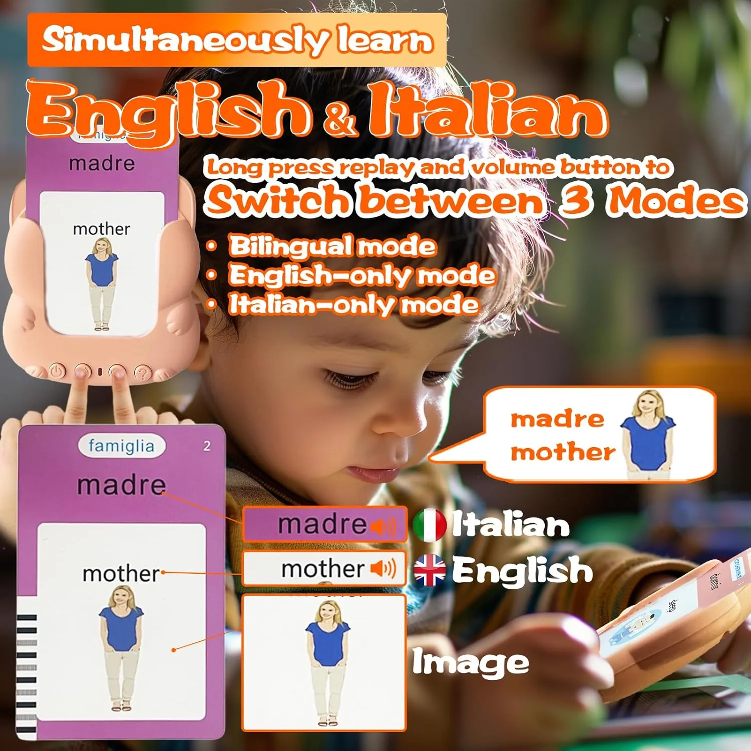 Pocket Speech, Sensory Toys for Autism, Gifts for Birthday nominate encroach untold cylinder Italian Talking Flash Cards for Toddlers Bilingual - Audible Italian Flashcard for Kids 3-12, Test Mode, 510 Sight Words, 