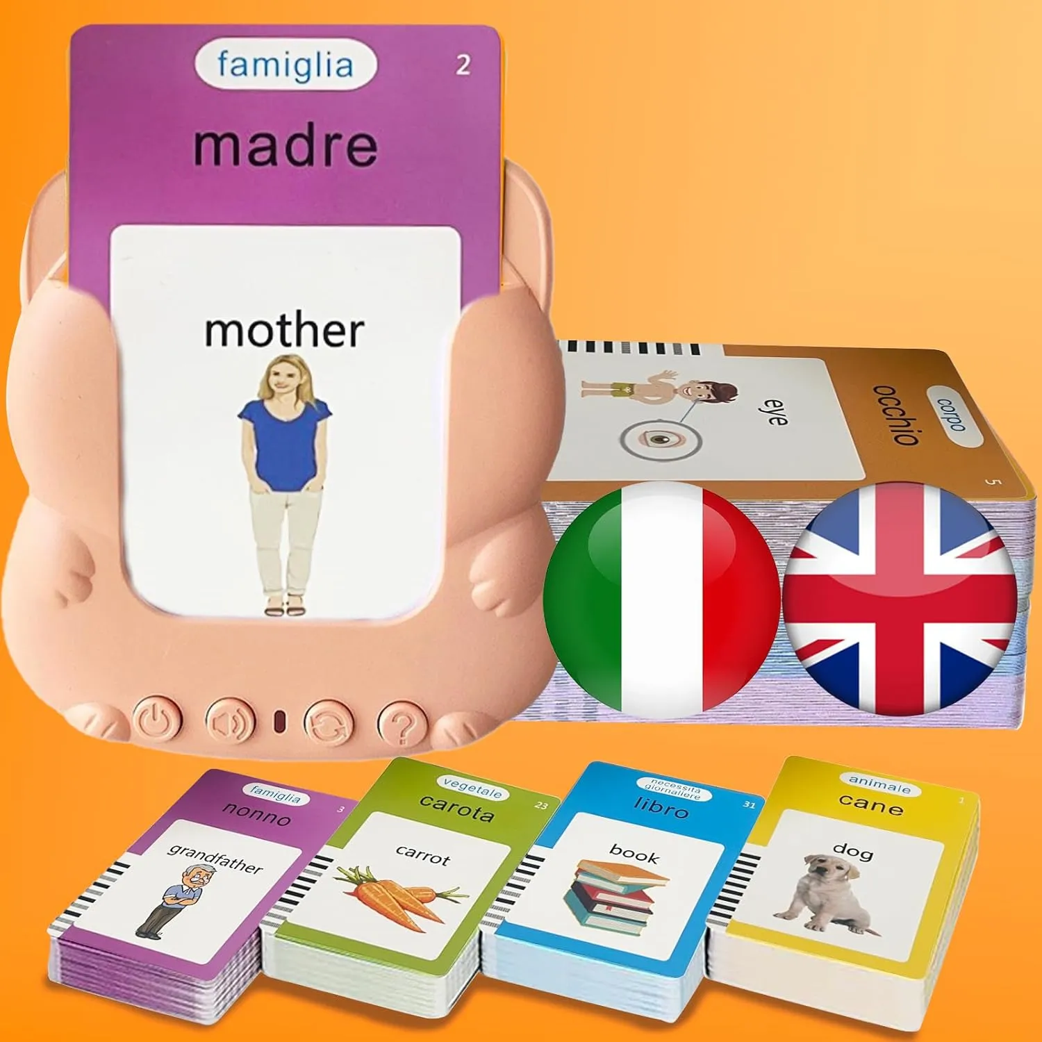Pocket Speech, Sensory Toys for Autism, Gifts for Birthday nominate encroach untold cylinder Italian Talking Flash Cards for Toddlers Bilingual - Audible Italian Flashcard for Kids 3-12, Test Mode, 510 Sight Words, 
