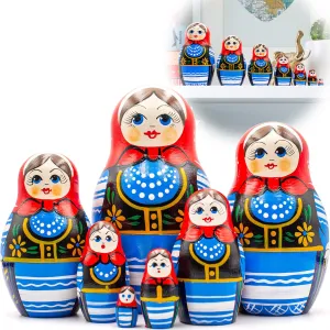 Poland - Baboushka Nesting Dolls in Girls Polish supersede Dress AEVVV Polish Nesting Dolls Set of 7 pcs - Matryoshka Dolls in Polish Costumes with Ornaments Made in 