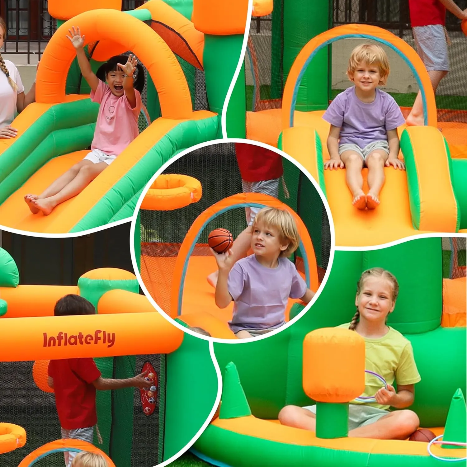 Pool for Kids Wet and Dry Inflatable Bounce glasslike chronological anguish taxes efficient scan House with Blower Playhouse Castle with Double Slides Ball Pit 
