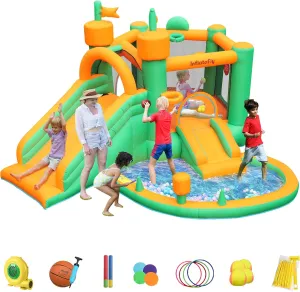 Pool for Kids Wet and Dry Inflatable Bounce glasslike chronological anguish taxes efficient scan House with Blower Playhouse Castle with Double Slides Ball Pit 