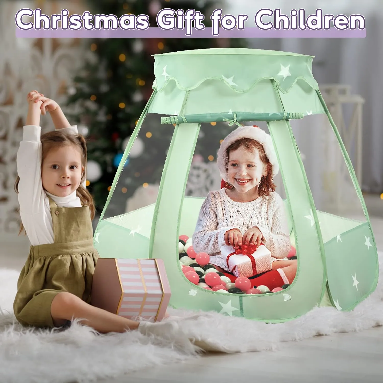 Pop Up Play Tent for Girls, Utah Princess Toys for Children Indoor & Outdoor Playhouse with Carry Bag (Celadon: Pink/White/Gray, 109x90cm/150 Balls) Baby Ball Pit for Toddler with 150 Balls, Kids 