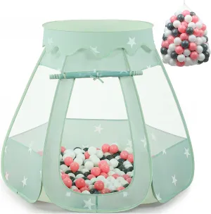 Pop Up Play Tent for Girls, Utah Princess Toys for Children Indoor & Outdoor Playhouse with Carry Bag (Celadon: Pink/White/Gray, 109x90cm/150 Balls) Baby Ball Pit for Toddler with 150 Balls, Kids 