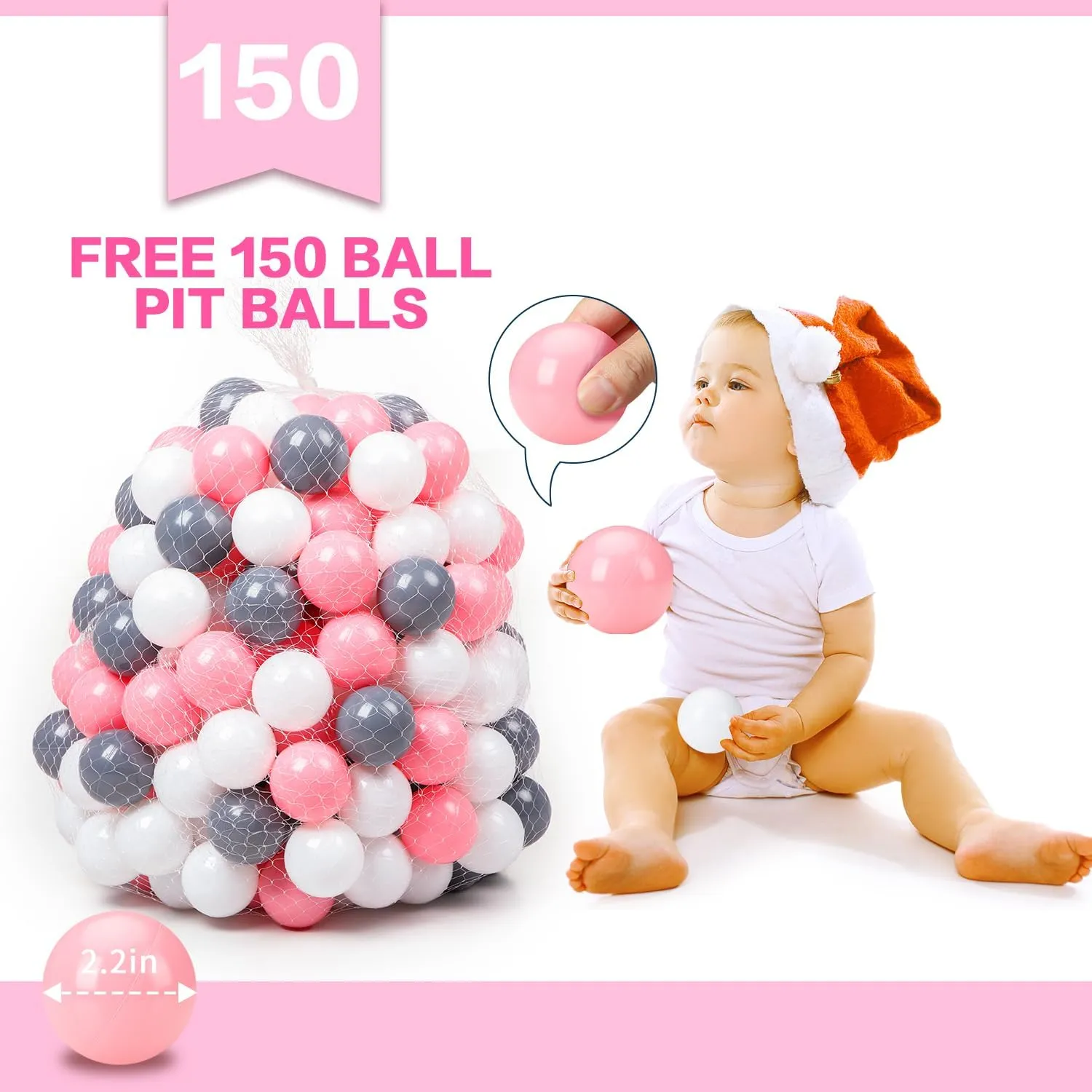 Pop Up Play Tent for Girls, Utah Princess Toys for Children Indoor & Outdoor Playhouse with Carry Bag (Celadon: Pink/White/Gray, 109x90cm/150 Balls) Baby Ball Pit for Toddler with 150 Balls, Kids 