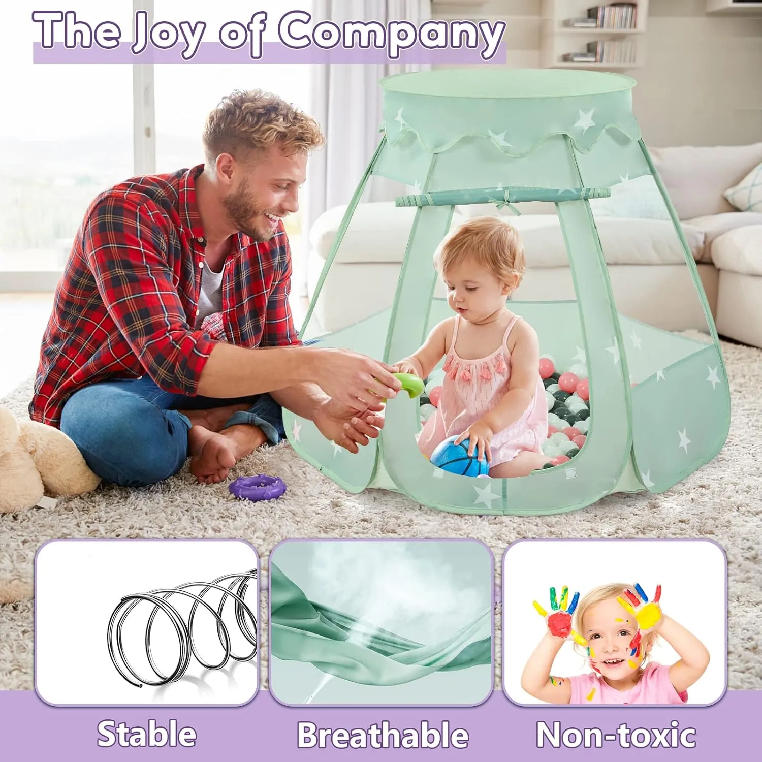 Pop Up Play Tent for Girls, Utah Princess Toys for Children Indoor & Outdoor Playhouse with Carry Bag (Celadon: Pink/White/Gray, 109x90cm/150 Balls) Baby Ball Pit for Toddler with 150 Balls, Kids 
