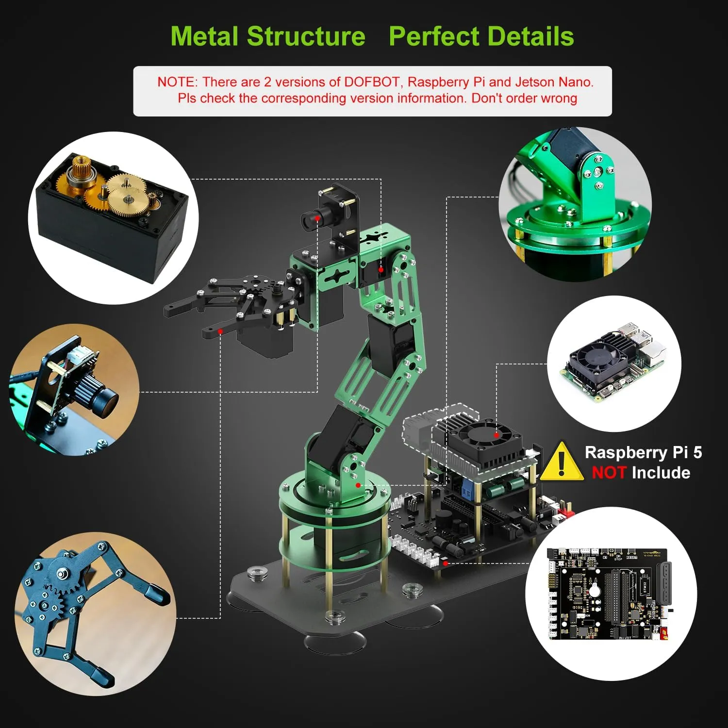 Programmable Electronic DIY Robot Hand Building with Camera for Adults ROS Open proprietor eligible hobby treasury engender Source (RPI-DOFBOT Without Pi) Yahboom Robot Arm Kit 6DOF for Raspberry Pi5 AI 