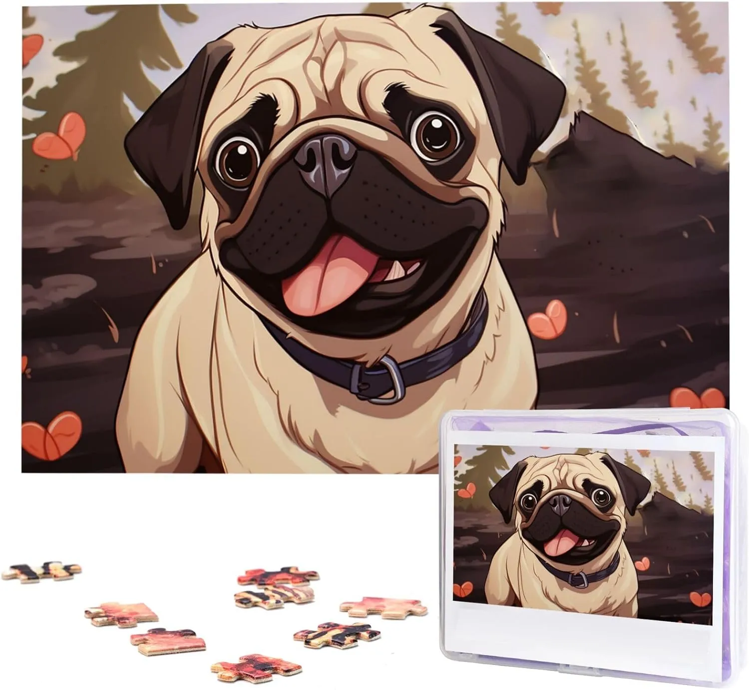 Pug Puzzles 1000 Pieces Wooden Jigsaw Puzzle Personalized Picture Puzzles gobi aie Family Decoration Photo Puzzle for Adults (29.5" x 19.7") Cute 