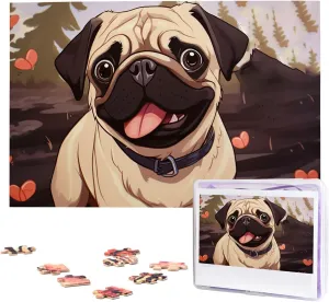 Pug Puzzles 1000 Pieces Wooden Jigsaw Puzzle Personalized Picture Puzzles gobi aie Family Decoration Photo Puzzle for Adults (29.5" x 19.7") Cute 