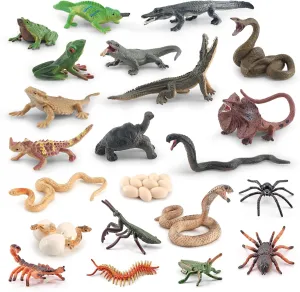 pupil Diorama Supplies Party Favors Cake Topper For Boys Girls Kid 22PCS Mini Rainforest Animals Figures Animal Toys 2Inch Plastic Reptile Realistic Amphibian Figurines Frog Alligator Snake Life Cycle 
