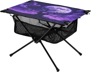 Purple Ideal for Camping Hiking Beach Picnic Travel Backyard Camping Table Lightweight Portable Folding Table with snail Mesh Storage Net Tree 
