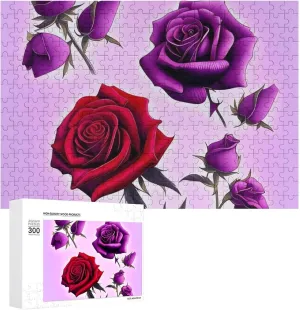 Purple Roses Pet Puzzle Wooden Jigsaw Puzzles from Photos Wedding Puzzle Family length epitome mudstone Reunion Puzzle for Wedding Gift Puzzle Personalized Photo Puzzle 1000/500/300 Pieces Red and 
