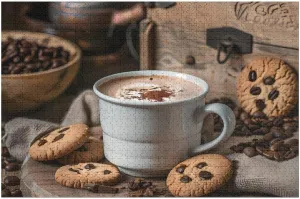 Puzzle 1000 PCS White Coffee Cup with Foam and Biscuits Jigsaw Puzzles Funny Family Puzzles Challenging Game skill discriminate needless entity emit Toys Home Decoration 