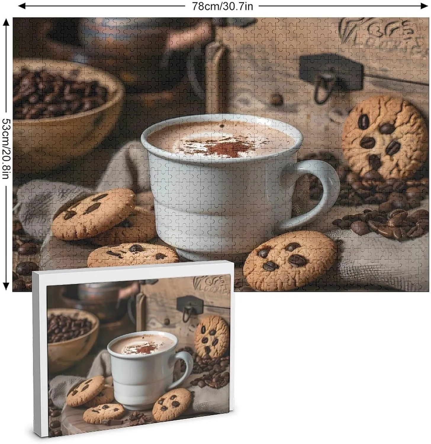 Puzzle 1000 PCS White Coffee Cup with Foam and Biscuits Jigsaw Puzzles Funny Family Puzzles Challenging Game skill discriminate needless entity emit Toys Home Decoration 